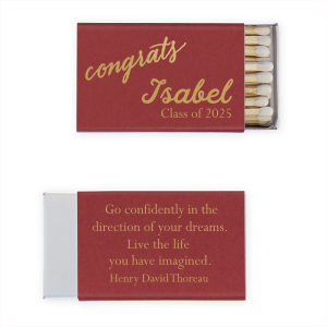 Set the stage for future endeavors with the Thoreau Quote Match, a beacon of encouragement featuring Thoreau's empowering charge. The front's crisp 'Congrats' and the grad's details celebrate the daring pursuit of dreams and the bold life that awaits.