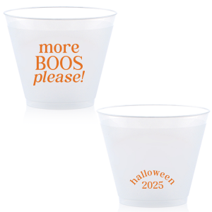 Celebrate Halloween with the More Boos Please Cup. Personalize with the year, and get ready to cheers in style with this modern Halloween party accessory. Perfect for office Halloween parties or at home spooky events. 
