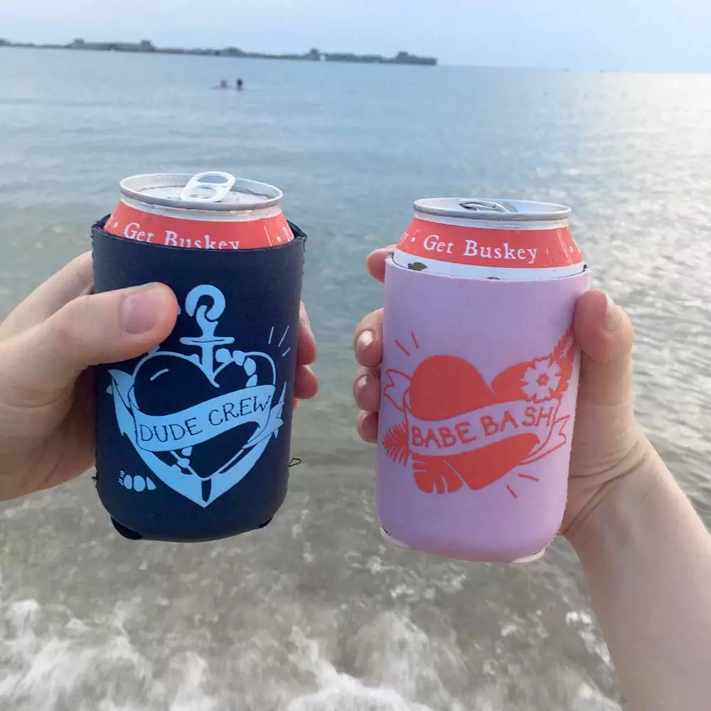 custom designed his and hers koozies for bachelor and bachelorette parties