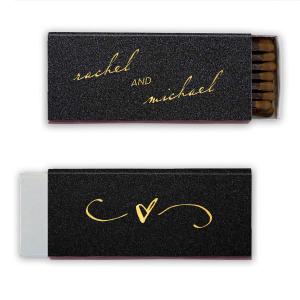 The Stacked and Angled Vintage Modern Script Match exudes understated elegance through its minimalist design. The couple's names, gracefully scripted in lower case, convey a modern touch. The stacked yet angled design of the names adds sophistication, embodying a blend of vintage charm and contemporary finesse in this quietly refined design.