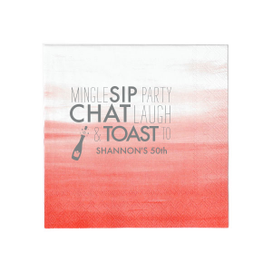 Celebrate every moment with the Mingle, Sip, Party, Toast To Napkin, a dynamic design where bold words leap off the fabric, complemented by an exuberant champagne bottle illustration. This napkin promises a whirlwind of laughter, conversation, and clinking glasses at any festive gathering.