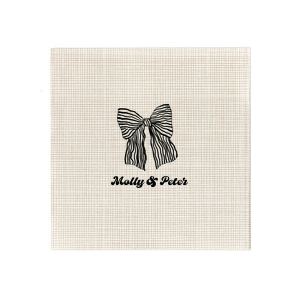 Celebrate love and commitment with the Striped Bow Groovy Couple's Napkin, personalized with the couple's names and embellished with a charming hand-drawn striped bow. Ideal for weddings, engagement parties, or anniversaries.