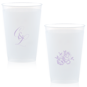 ForYourParty's elegant 9 oz Frost Flex Cup with Matte Eggplant Ink Cup Ink Colors has a Romantic Rose Bunch graphic and is good for use in Floral, Wedding, and Anniversary themed parties and will impress guests like no other. Make this party unforgettable.