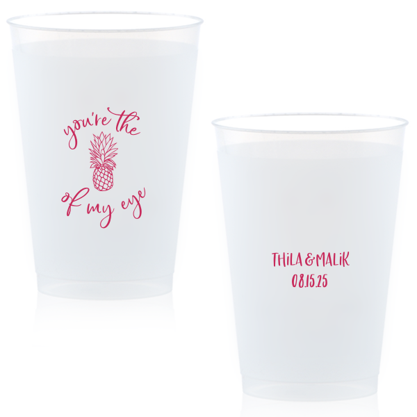 Our custom Matte Fuchsia Ink 10 oz Frost Flex Cup with Matte Fuchsia Ink Cup Ink Colors has a Pineapple Tiki graphic and is good for use in Food, Beach/Nautical themed parties and will impress guests like no other. Make this party unforgettable.
