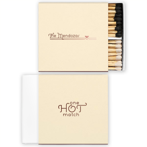 The Modern Heart Flourish Matchbook design marries minimalist style with heartfelt symbolism. The family name floats gracefully above a contemporary line, punctuated by a solitary heart. Perfect for the modern couple who appreciates clean lines and elegant simplicity.