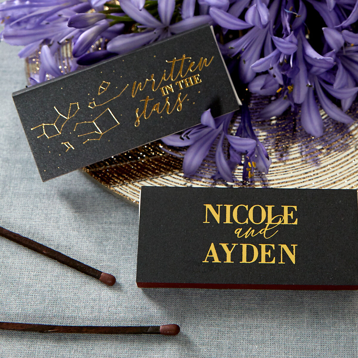 choose "written in the stars" matchboxes for your personalized wedding matches from For Your Party