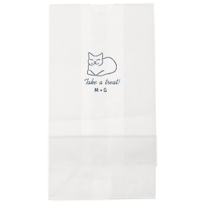Send your guests home with a smile using the LoafIng Cat Favor Bag, perfect for weddings or birthday parties. This adorable bag showcases a sitting cat with its legs tucked, and the inviting words "Take a Treat" in a graceful script. Personalize with your name or the couple's initials for a sweet parting gift.