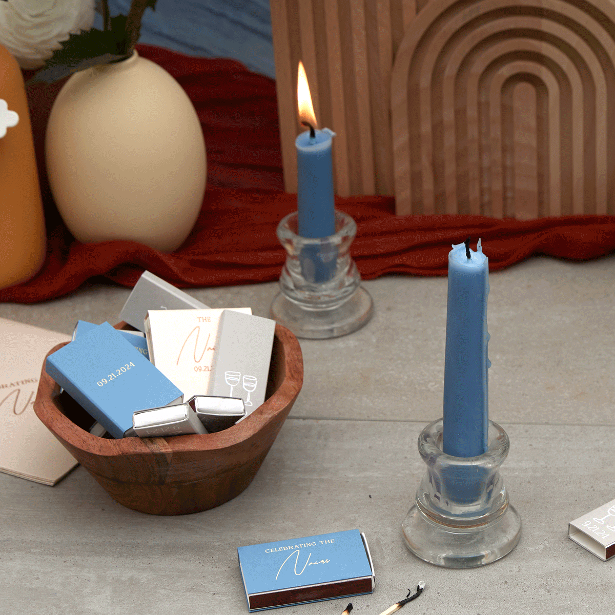 Boho Terracotta Wedding Date Matchbook