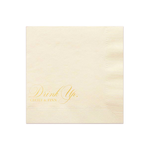 Our beautiful custom Ivory Cocktail Napkin with Shiny 18 Kt Gold Foil Color will look fabulous with your unique touch. Your guests will agree!