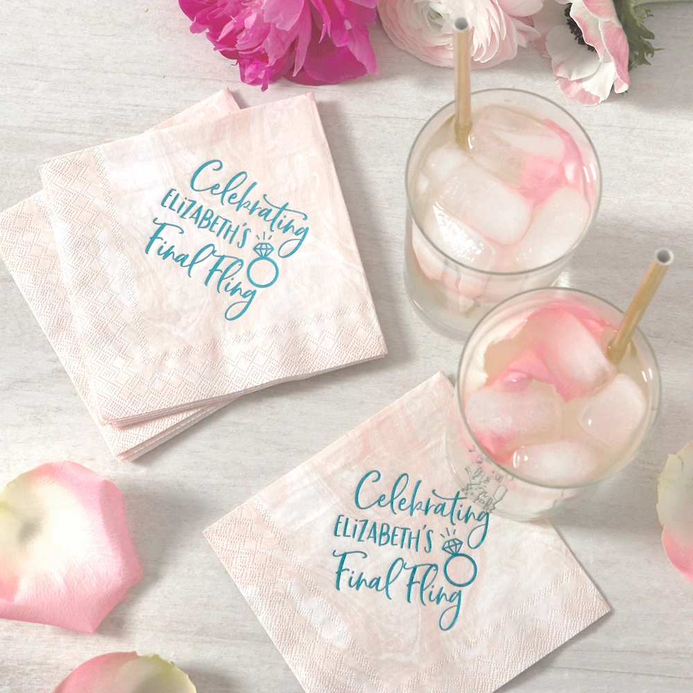 personalized marble bachelorette party cocktail napkins