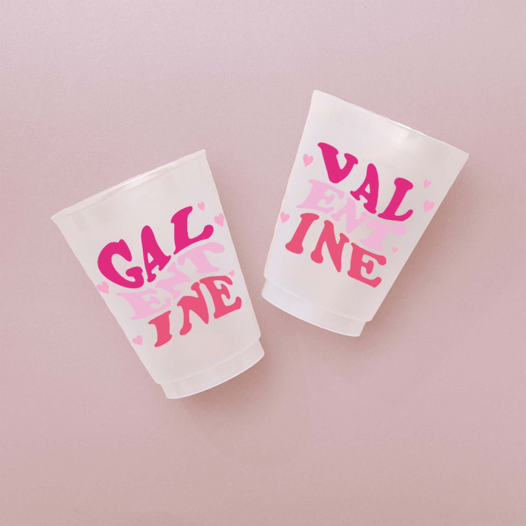 Frosted cup pack with Valentine Galentine words