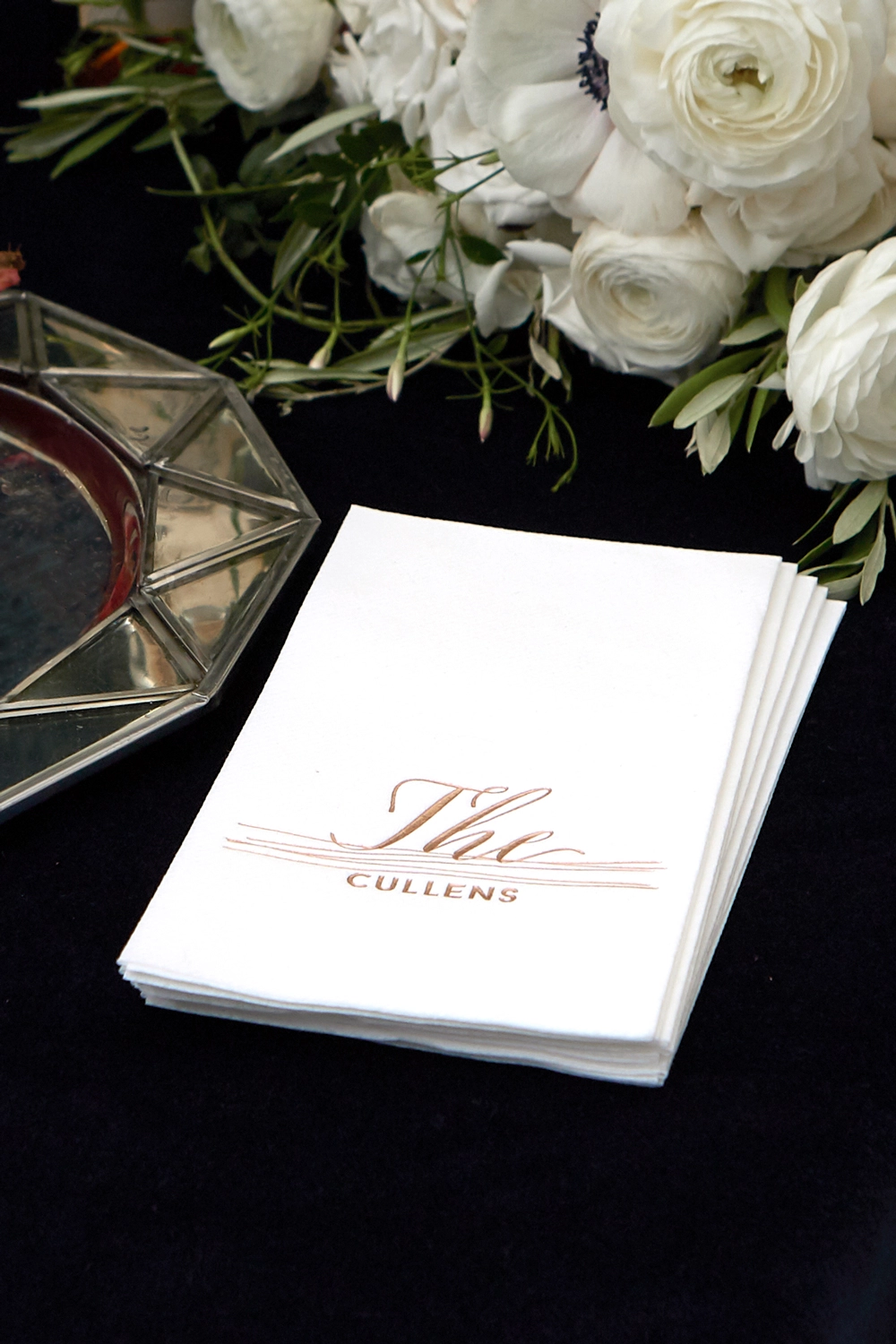 custom designed wedding guests towels for romantic fall wedding