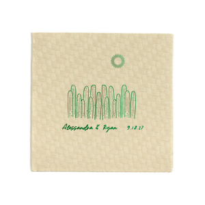 Create an impression that lasts all summer with the Southwest Cactus Napkin. The foil stamped napkin comes in your choice of styles and colors, making it easily customizable to math your unique vibe. Perfect for summertime weddings, engagements or home entertainment!
