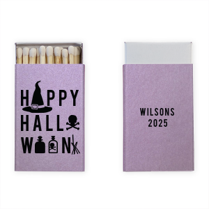 Personalized Stardream Lavender Classic Matchbox with Matte Black Foil has a Witch's Hat graphic and is good for use in Halloween themed parties and will impress guests like no other. Make this party unforgettable.