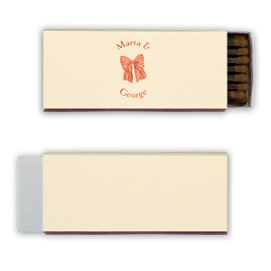 The Striped Bow Arch Names Matchbook brings a unique blend of minimalism and modern flair to your wedding, with the couple's names elegantly arched in a clean serif font around a hand-drawn, striped bow graphic. This custom party accessory offers a contemporary twist on a classic favor.