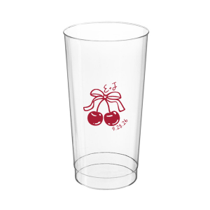 Raise a glass at your next special event with the Cherry Bow Initials Cup! The two cherries are tied together by a bow, reflecting the partnership of you and your sweetheart. Customize the text to make it extra special at your next momentous occasion, be it an engagement, wedding, anniversary or any other celebration of love.