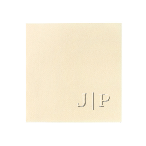 Find beauty in the simplicity of the Embossed Initials Napkin. The increasingly popular embossed style is perfect for leaving a lasting impression on guests. Available in a variety of sizes, styles and colors, the design suitable for nearly any function, from engagement events to office parties.