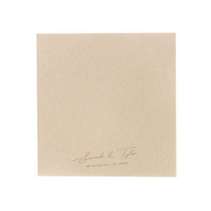 Celebrate your wedding with the Nuptial Namesake Locale Napkin, customized with the couple's names and the cherished site of the ceremony. A refined choice that adds a personal touch to your matrimonial table setting.