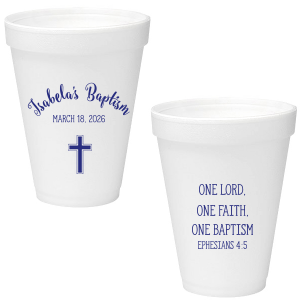 ForYourParty's personalized Matte Periwinkle Ink 16 oz Styrofoam Cup with Matte Periwinkle Ink Cup Ink Colors has a Cross graphic and is good for use in Christian Symbols themed parties and will impress guests like no other. Make this party unforgettable.