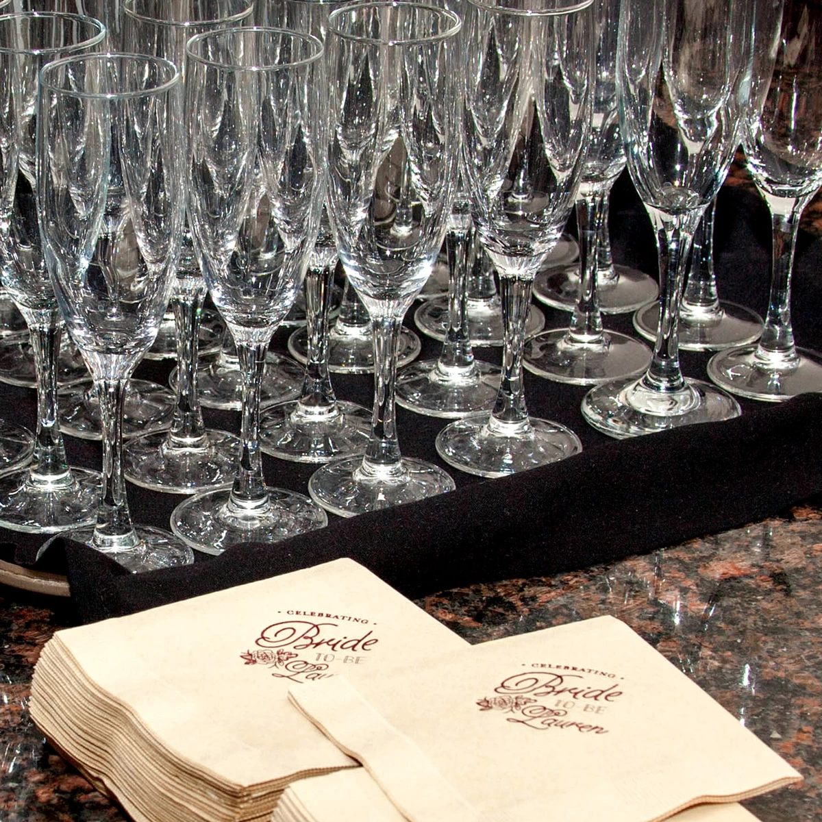 cocktail napkins and mimosa bar for bridal showers