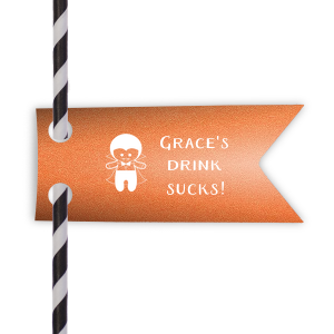 Infuse charm into your drinks with the Vampire Drink Straw Tag. A cute "Count Dracula" stands cheekily beside the phrase "Drink Sucks!" Personalize with the host's name for a fang-tastic touch, making every sip delightfully vampiric and fun!