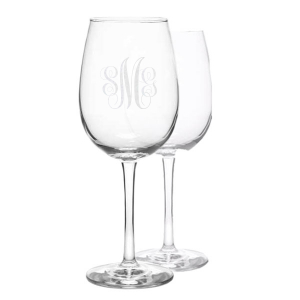 Cursive Monogram Glass Wine Set