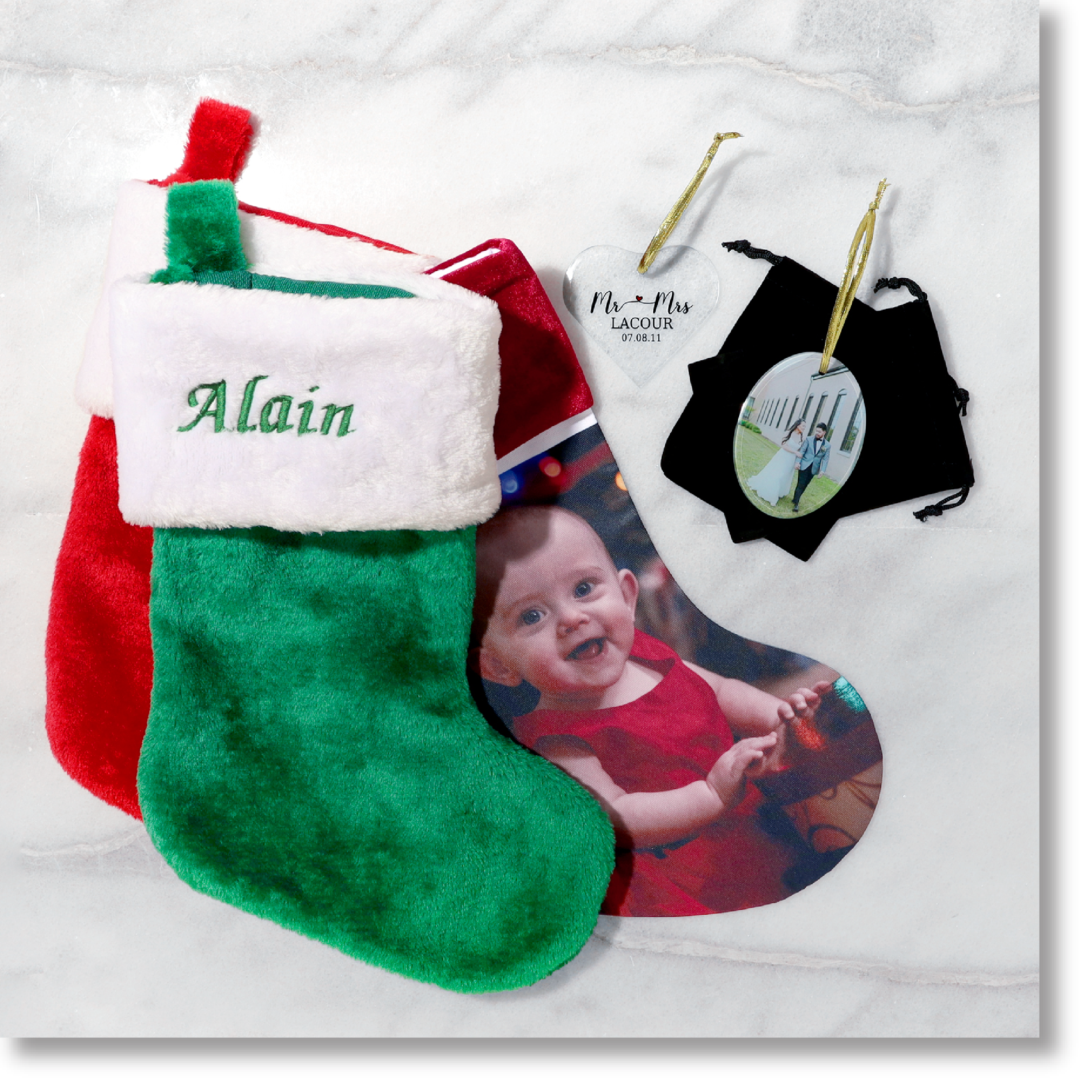 Customize Personalized Ornaments, Stockings & Festive Holiday Decor More