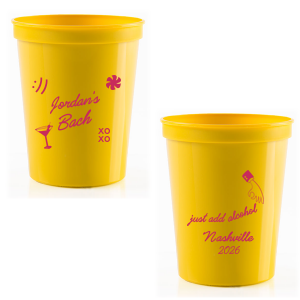 Add a splash of fun to the festivities with the Sassy Spirits Bachelorette Cup, personalized with the bride-to-be's name in script, and adorned with playful symbols like "XOXO," a martini glass, and a smiley face. The flip side's "Just add alcohol" mantra and hand line drawing, customizable with your party's location and date, promise a night of merriment and memories.