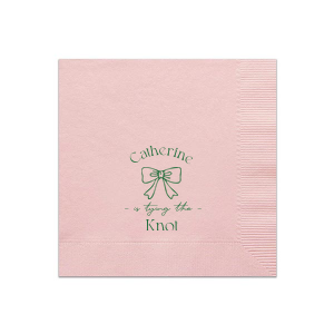 Set a scene of romance and anticipation with the Romantic Bow Bridal Shower Napkin, delicately personalized with the bride's name hovering above a graphic of an elegant bow, followed by "Tying the Knot" in a sleek, modern script. The perfect blend of love and style for her special day.