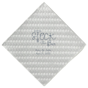 Get ready to raise a glass with the Stock the Bar Napkin! The corkscrew and cork cleverly transform into the "T" of Stock, embodying bar-side sophistication. Perfect for turning any gathering into a spirited celebration. Personalize it to make the perfect match for your soiree. Cheers to tipping the top shelf!