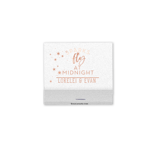 The ever-popular Natural Frost White Classic Matchbox with Shiny Rose Gold Foil has a Starry Night graphic and is good for use in Full Bleed, Stars themed parties and will make your guests swoon. Personalize your party's theme today.