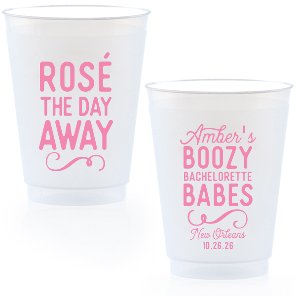 ForYourParty's elegant Yellow 16 oz Frost Flex Color Cup with Matte Ballet Pink Ink Cup Ink Colors has a Fancy Flourish 6 graphic and a Fancy Flourish 6 graphic and is good for use in Accents themed parties and can be customized to complement every last detail of your party.