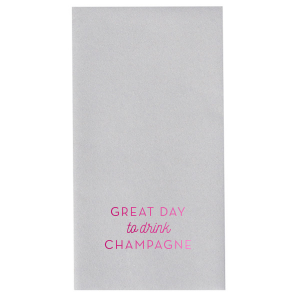 The Great Day To Drink Champagne Napkin design jubilantly invites celebration. Featuring the bold proclamation "Great Day to drink Champagne" with "to drink" playfully scripted, it symbolizes the joy of special occasions. This simple yet striking design elevates any event, encapsulating the essence of festive cheer and memorable milestones.