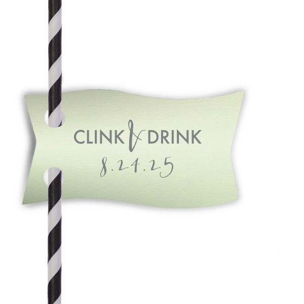 Jazz up your drinks with the Clink & Drink Straw Tag, blending celebration with elegance. The playful ampersand and customizable date make each sip an invitation to toast and enjoy the festivities.