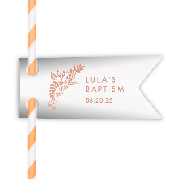 Floral Baptism Straw Tag