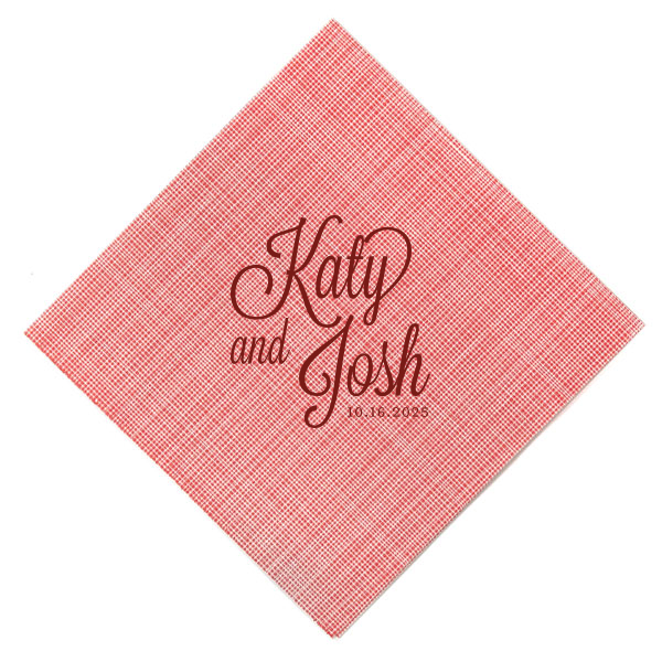 Embrace elegance with the Formal Names Wedding Napkin, where sophistication meets celebration. The couple's names are beautifully scripted, adorned with curls and swirls. This stylish design, accented with the event date, adds a refined touch, making every detail of your special day memorable.