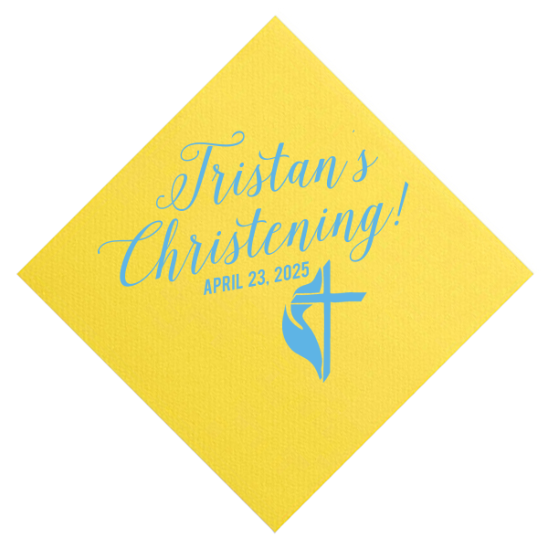 Our custom Lemon Cocktail Napkin with Matte Azure Foil has a Cross With Flame graphic and is good for use in Christian Symbols themed parties and can't be beat. Showcase your style in every detail of your party's theme!