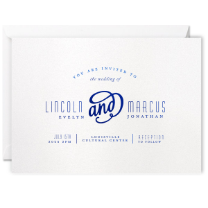 ForYourParty's chic Letterpress Invitation with Liberty Blue Letterpress Inks on 100% Cotton White 110lb paper stock are a must-have for your next event—whatever the celebration!