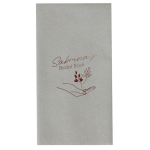 Our custom White Linen Like Petite Napkin with Shiny Champagne Foil has a Floating Floral Hand graphic and is good for use in Floral, Trendy themed parties and will look fabulous with your unique touch. Your guests will agree!