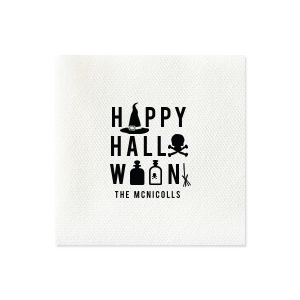 ForYourParty's personalized Lime Linen Like Cocktail Napkin with Matte Black Foil has a Witch's Hat graphic and is good for use in Halloween themed parties and will impress guests like no other. Make this party unforgettable.