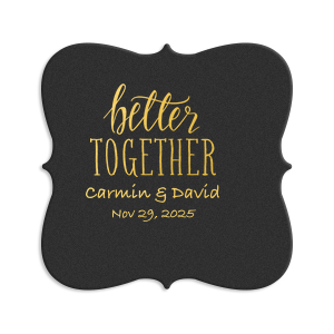 Create an instant party favorite with custom coasters! Personalize this Better Together design with the bride and groom's names and theme color for a cute and memorable touch to the wedding bar that guests can also take home as personalized party favors.