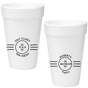 ForYourParty's chic Matte Black Ink 20 oz Styrofoam Cup with Matte Black Ink Cup Ink Colors has a Cigar Frame graphic and a Cigar Frame graphic and is good for use in Accents, Organic, Geometric themed parties and will add that special attention to detail that cannot be overlooked.