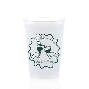 Celebrate one of a kind memories with the Olive Another Cheers Cup! The cheeky yet trendy design features a hand-drawn pair of cheersing glasses within a ribbon frame. Customize the design with your choice of text and foil stamp colors to best match your taste.