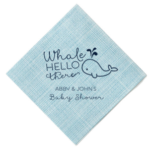 ForYourParty's elegant Tiffany Blue Cocktail Napkin with Matte Navy Foil has a Whale graphic and is good for use in Animals, Birthday, Kid Birthday and Baby Shower themed parties and will give your party the personalized touch every host desires.