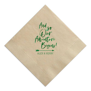ForYourParty's personalized Sand Cocktail Napkin with Shiny Leaf Foil has a Arrow graphic and is good for use in Engagement, Wedding, and Milestone themed parties and will add that special attention to detail that cannot be overlooked.