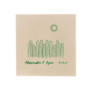 Create an impression that lasts all summer with the Southwest Cactus Napkin. The foil stamped napkin comes in your choice of styles and colors, making it easily customizable to math your unique vibe. Perfect for summertime weddings, engagements or home entertainment!