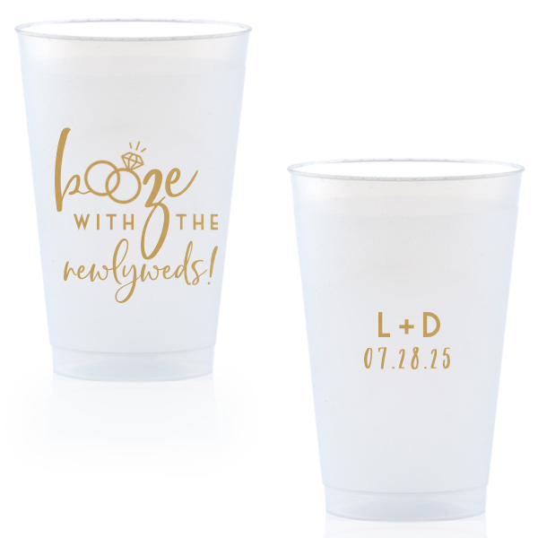 Personalized Gold Ink 14 oz Frost Flex Cup with Gold Ink Cup Ink Colors has a Wedding Rings 2 graphic and is good for use in Wedding themed parties and are a must-have for your next event—whatever the celebration!