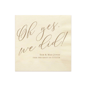 Oh yes, we did! Celebrate your wedding day with this custom cocktail napkin.