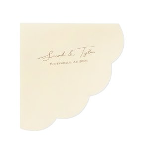 Celebrate your wedding with the Nuptial Namesake Locale Napkin, customized with the couple's names and the cherished site of the ceremony. A refined choice that adds a personal touch to your matrimonial table setting.