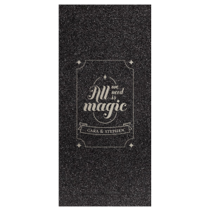 Our beautiful custom Glitter NEW Black Large Sparkler Sleeve with Shiny Sterling Silver Foil has a Magic Card graphic and is good for use in Wedding themed parties and will give your party the personalized touch every host desires.